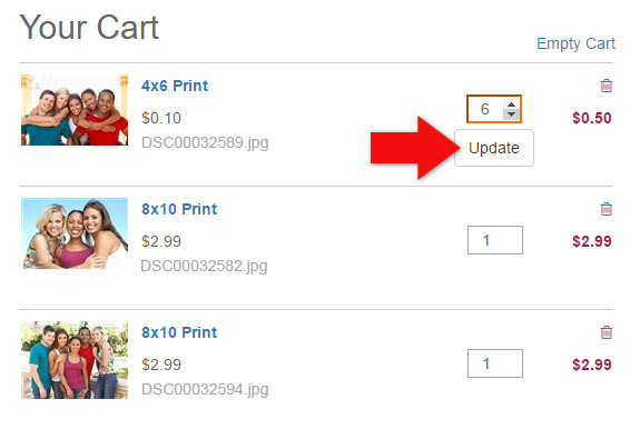 Updating Quantities in your Shopping Cart on RitzPix