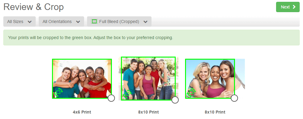 Select how you want to have your photo prints cropped when ordering