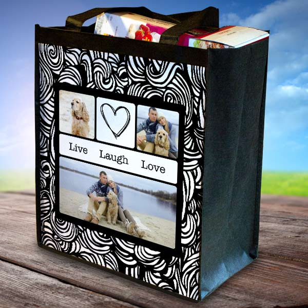 Show off your pet at the store with a custom grocery bag with their name and image on it