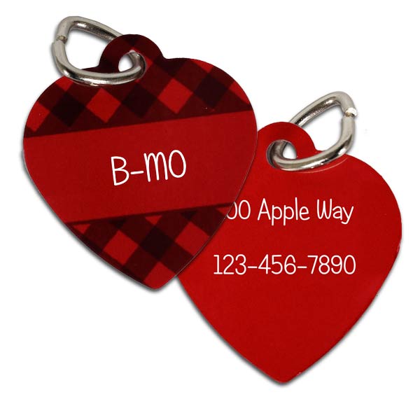 Heart shaped pet name tag with name and optional photo