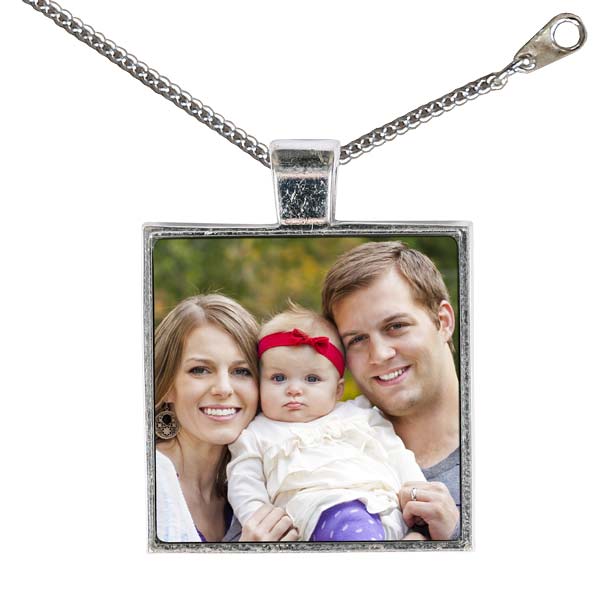 Large Square shape photo necklace with chain