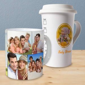 Custom mugs with pictures and drink coozies