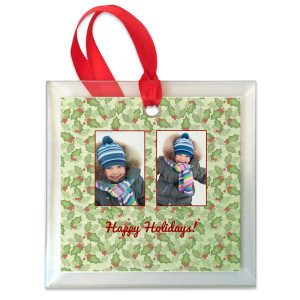 Create a custom glass photo ornament for the holidays and feature up to four of your favorite photos and text