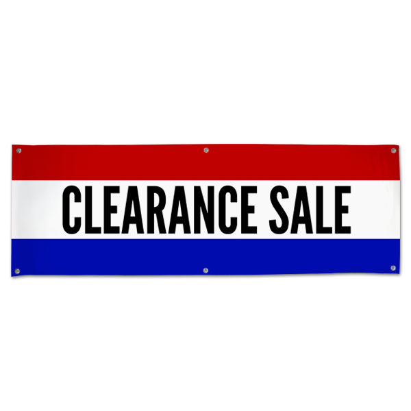 Pre-Printed, Classic style red, white and blue clearance sale banner size 6x2
