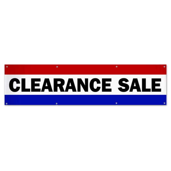 Pre-Printed, Classic style red, white and blue clearance sale banner size 8x2