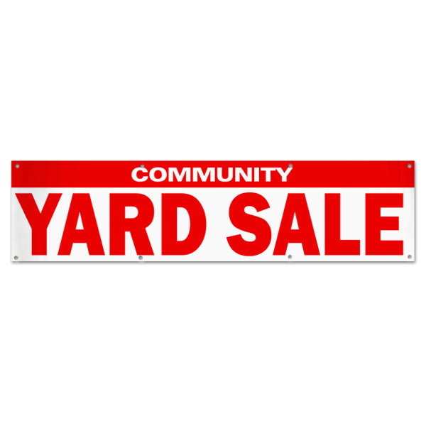Re-usable pre-made community yard sale banner size 8x2