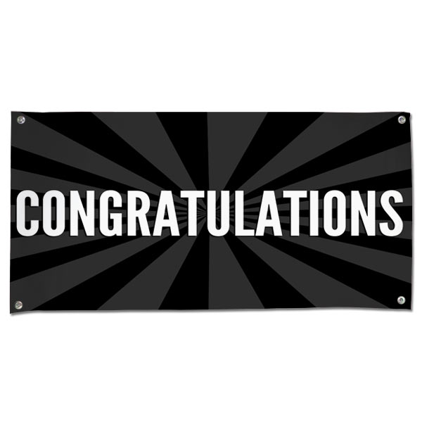 Celebrate in style with a Congratulations starburst banner black 4x2