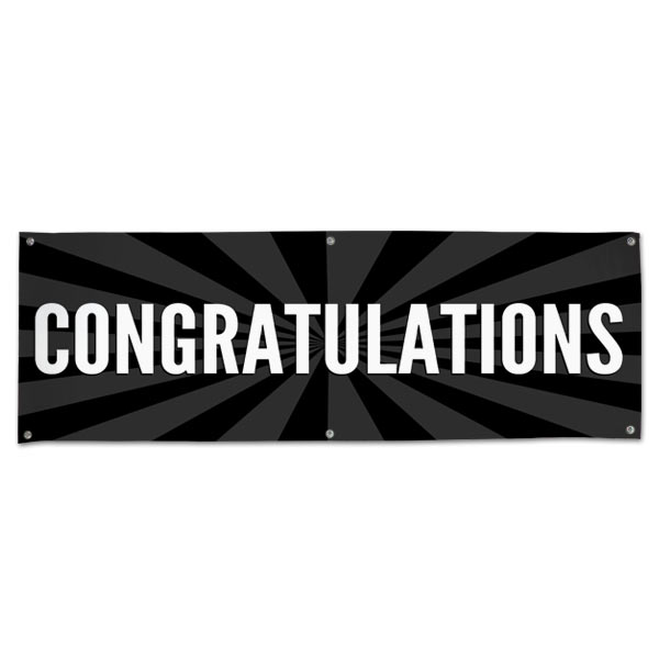 Celebrate in style with a Congratulations starburst banner black 6x2