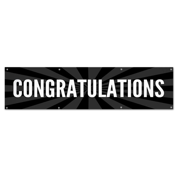 Celebrate in style with a Congratulations starburst banner black 8x2