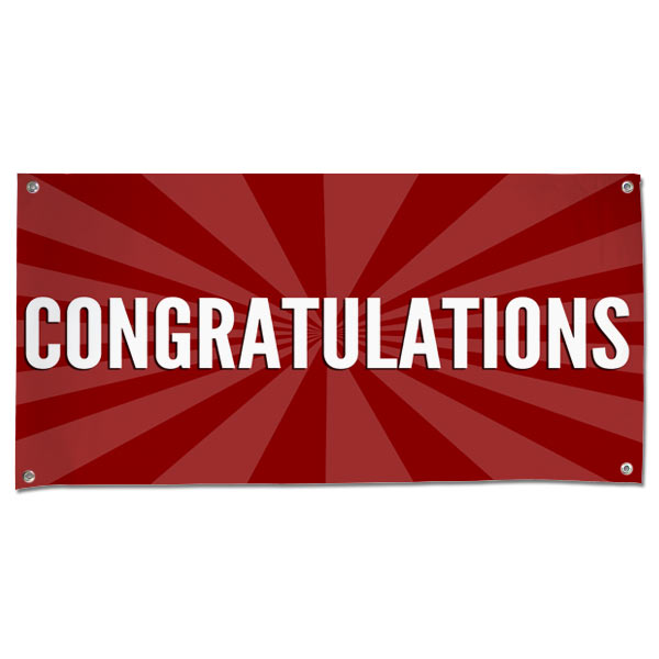 Celebrate in style with a Congratulations starburst banner red 4x2