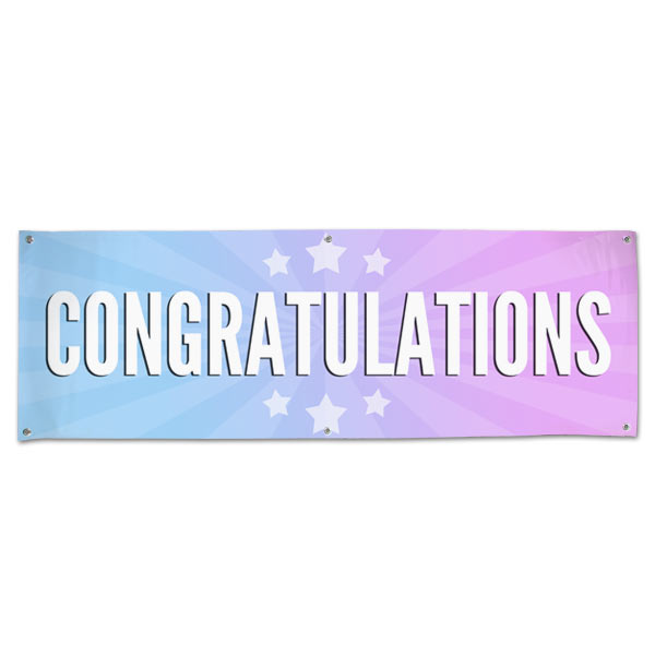 Bright and beautiful starburst congratulations banner with multi-color background and stars size 6x2