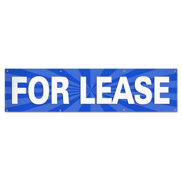 Lease your space and announce it to all with an easy to read banner blue For Lease Banner size 8x2