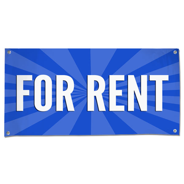 Lease your space and announce it to all with an easy to read banner blue For Rent Banner size 4x2