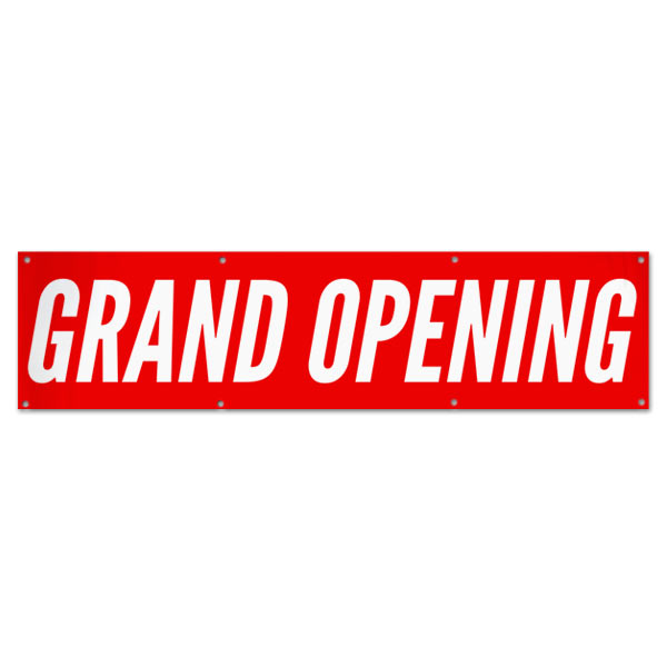 Get your business seen with a large bright red Grand Opening banner for opening day size 8x2