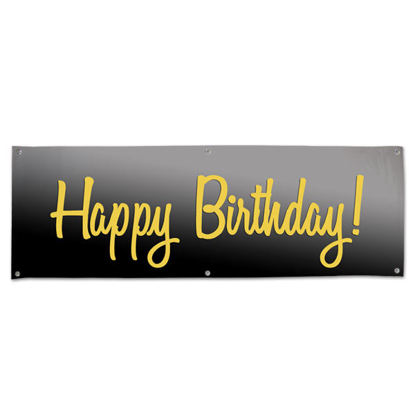 Elegant Black and Gold Happy Birthday banner for your birthday party size 6x2