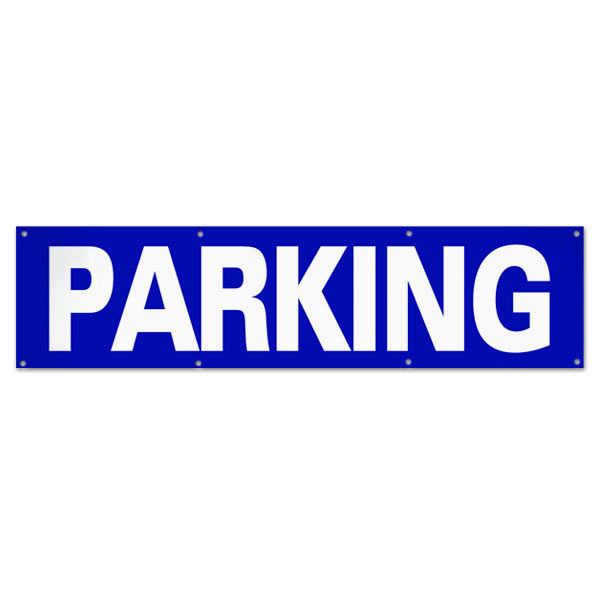 Plan for your event and make sure your guests know to park with an outdoor Parking venue banner size 8x2
