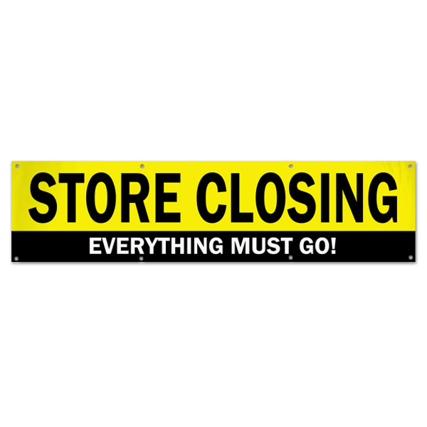 When it is time to close up shop, you need to sell everything off, announce your sale with this store closing sale banner size 8x2