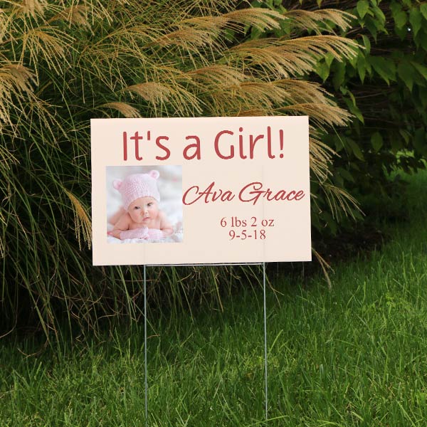 Announce the arrival of a new family member with a personalized lawn sign