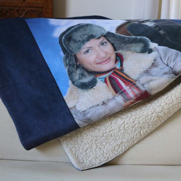 Get cozy with a heavy weight custom sherpa blanket and keep warm with a memory