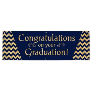 Congratulations on your Graduation navy blue and sparkling gold vinyl banner for your graduate