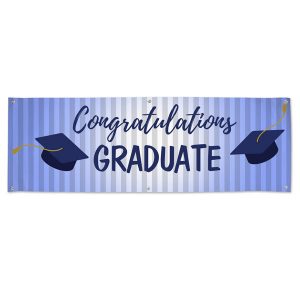 For your Graduating student, blue themed Congratulations banner for their party or event