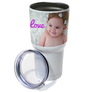 Personalized yeti style insulated tumbler with lid, add your own photos and text