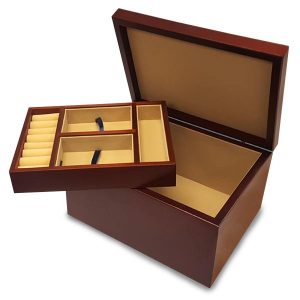 Each custom jewelry box features a removable tray for storage