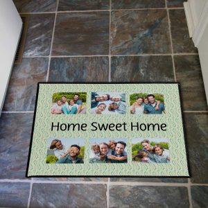 Enjoy a sweet greeting when you come home each day with a photo collage door mat