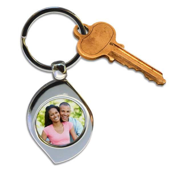 Teardrop or swirl metal photo keychain for your keys make a great gift