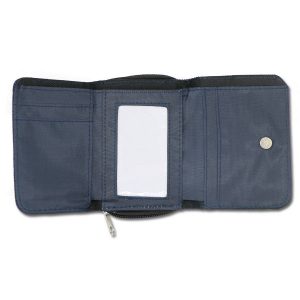 3 Fold open view of photo personalized denim wallet