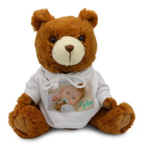 Stuffed teddy bear with photo personalized sweater
