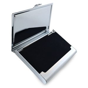 Photo business card case has velvet like interior to keep your cards safe