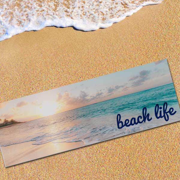 Brighten your beach area with a photo personalized beach mat perfect for you and your style