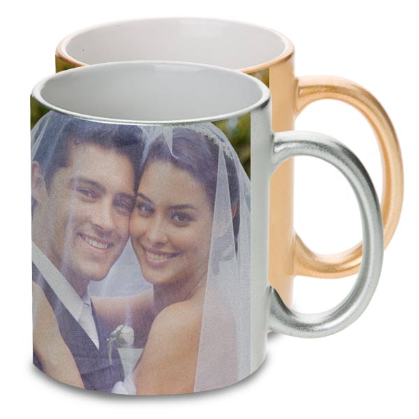 Print your pictures on a gold or silver finish custom photo mug an elegant way to share