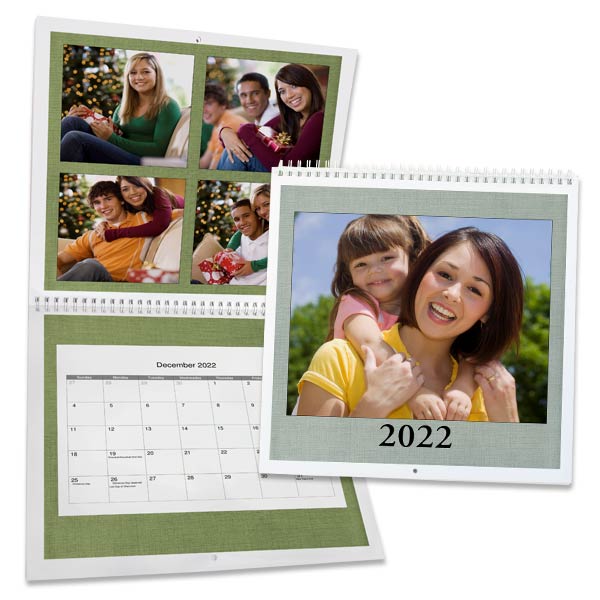 Add photos and text to create your own 12x12 spiral bound photo calendar