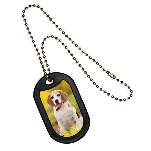 Double sided dog tags with full color photo printing and silencer necklace