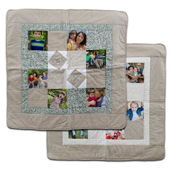 Warm a room up with a beautiful photo quilt you can hang on the wall featuring your family photos