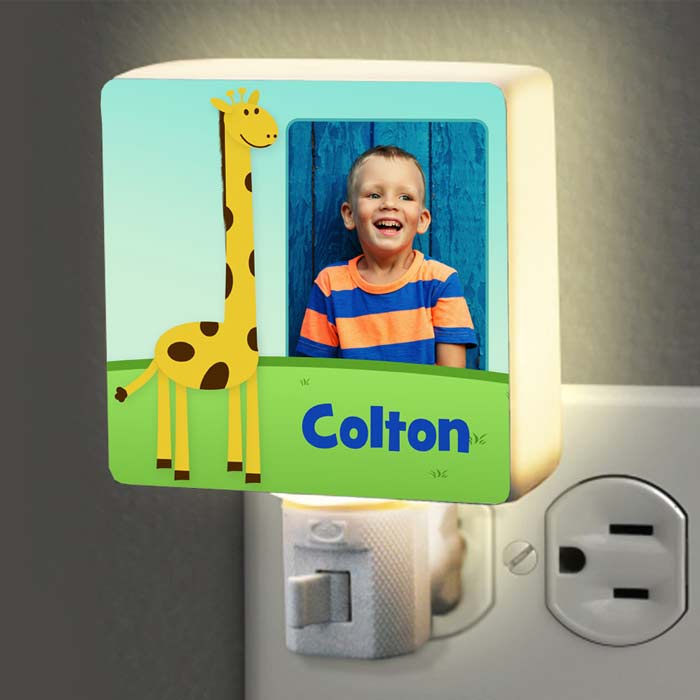 Cute custom night light with added photo and name featuring a giraffe