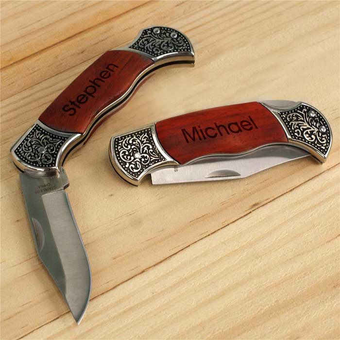 Beautiful pocket knife with name elegantly engraved on the handle